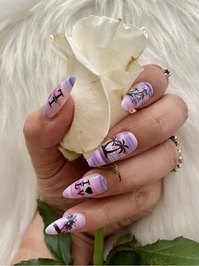 Feral Edge Women’s Press On Nails Purple Pink Ombre I Love LV Vegas Set